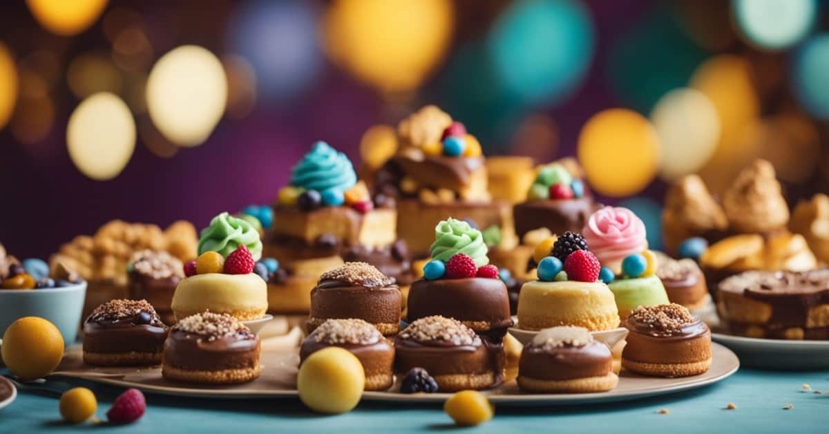 Easter desserts on a plate on a blue background.