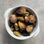 A bowl of roasted brussels sprouts.