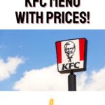 2024 KFC menu signpost against a clear blue sky background.